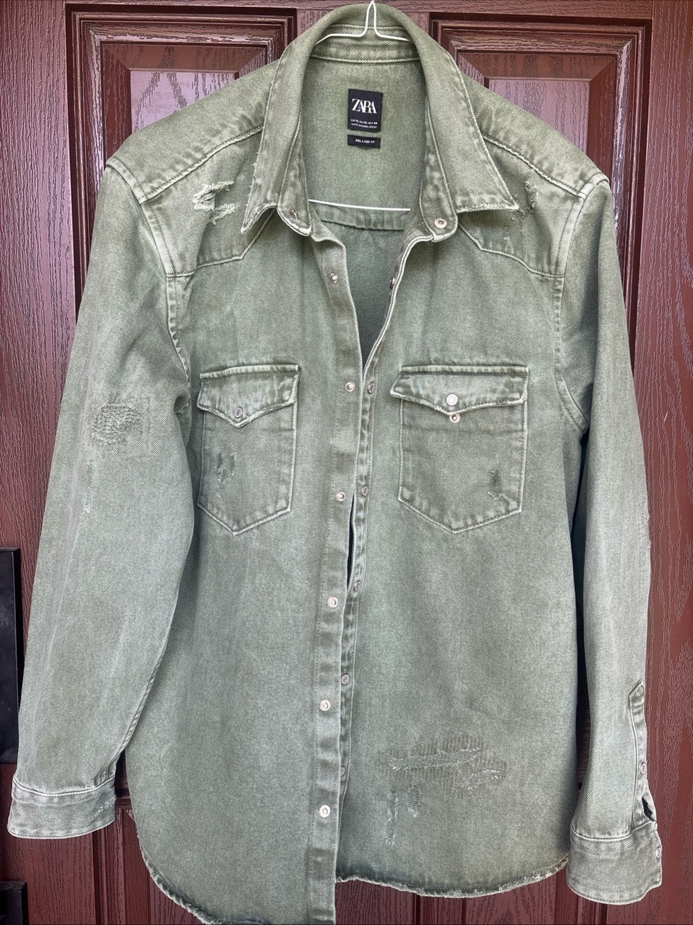 ZARA Olive Green Relaxed Fit Denim botín Down